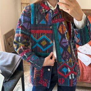 Vintage Chico's Design Denim/Silk Patchwork Jacket – Y2K Cowboy Boho Core